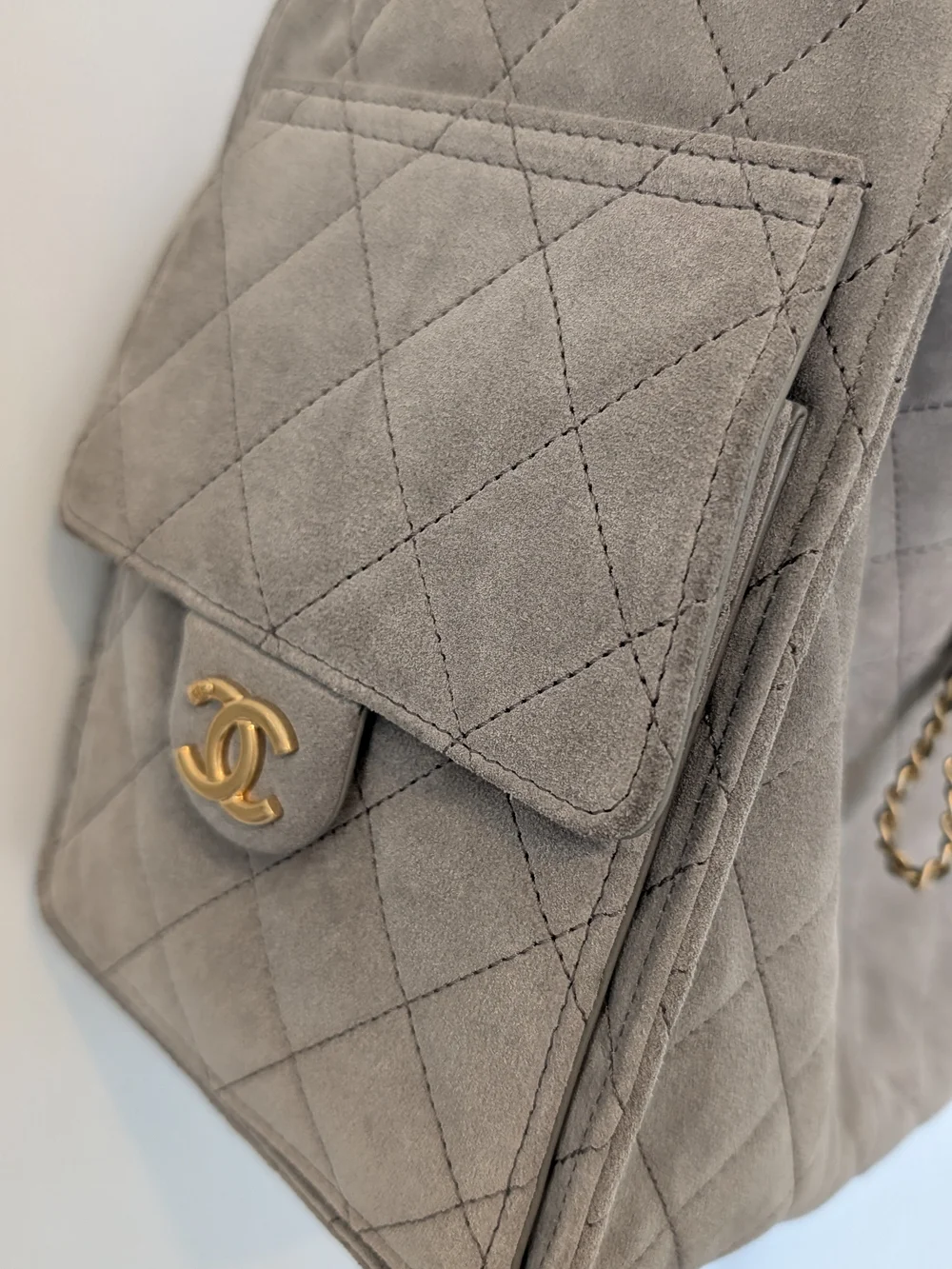 Chanel 25 Medium Grey Suede Shoulder Bag